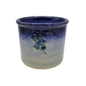 Vintage Johnson Pottery Camden Maine Blueberry 3.75” Tall Planter Crock